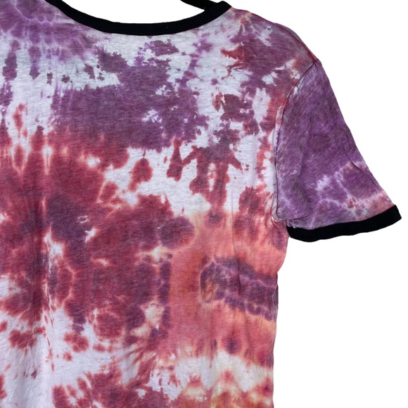 NWOT Led Zeppelin Tye-Dye Hippy Zoso Spell-out Graphic Ladies XL T-Shirt SS Pink - Picture 9 of 11